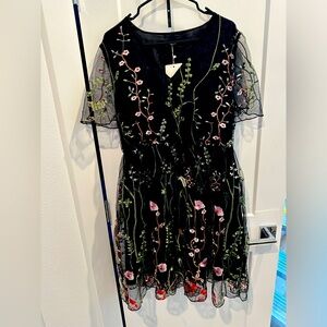 NWT BloomChic size 16 Black Dress with Mesh Flower Overlay